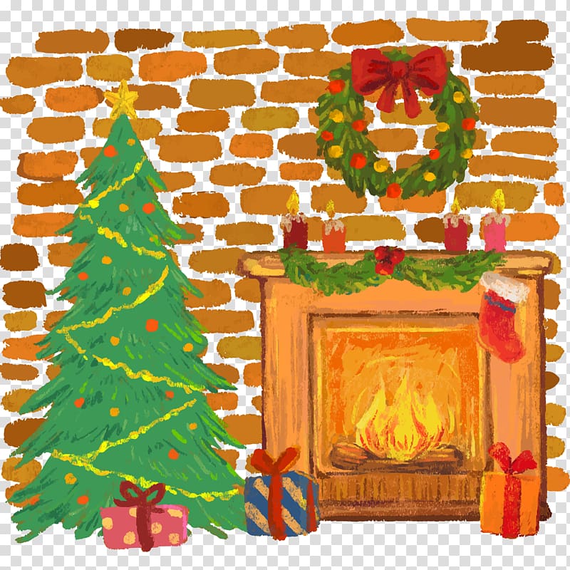 Christmas tree Furnace Fireplace Santa Claus, illustration Christmas fireplace transparent background PNG clipart