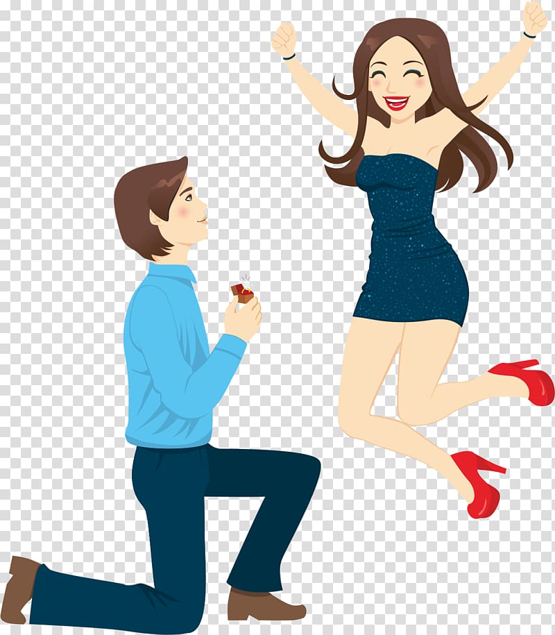 male proposing illustration, Marriage proposal Cartoon , Happy Couple transparent background PNG clipart