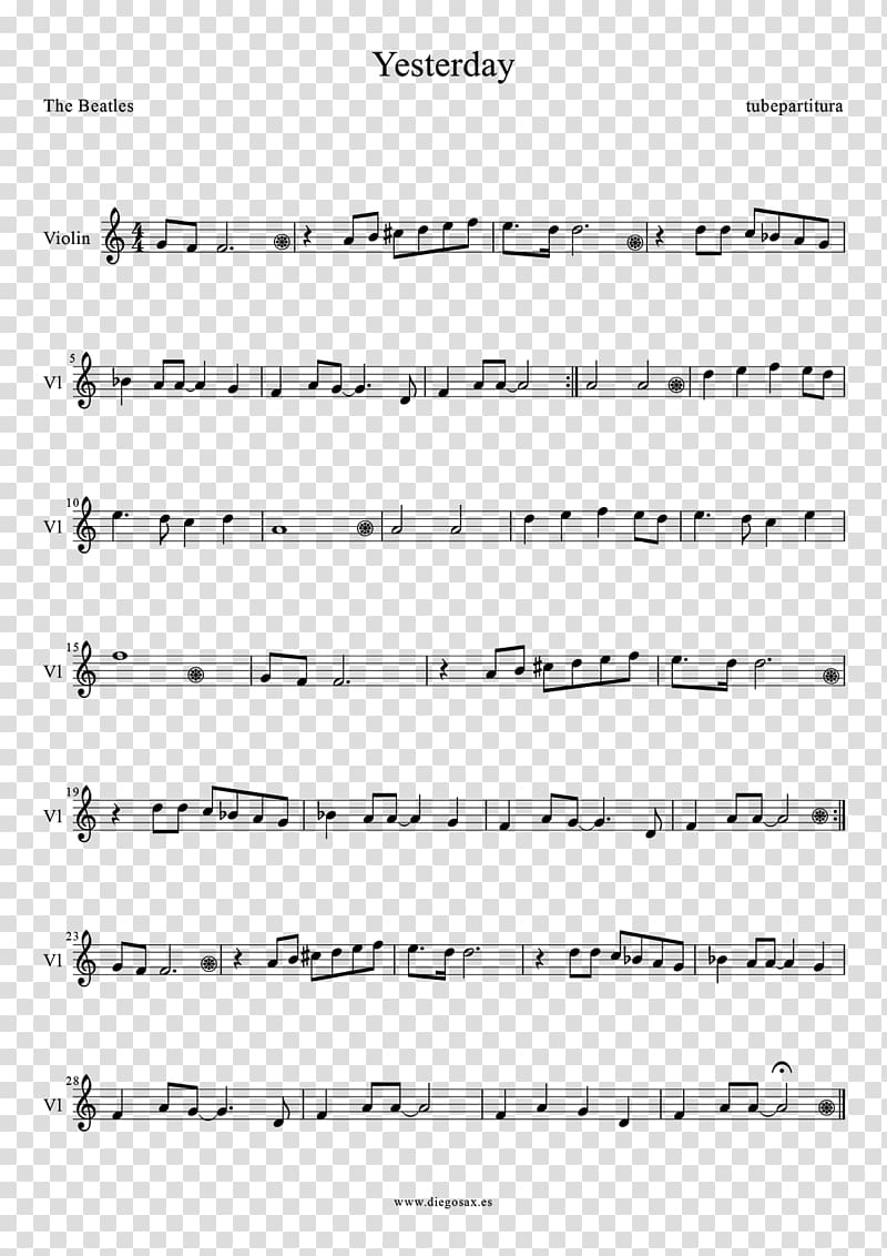 Sheet Music Yesterday Violin Saxophone Cello, sheet music transparent background PNG clipart