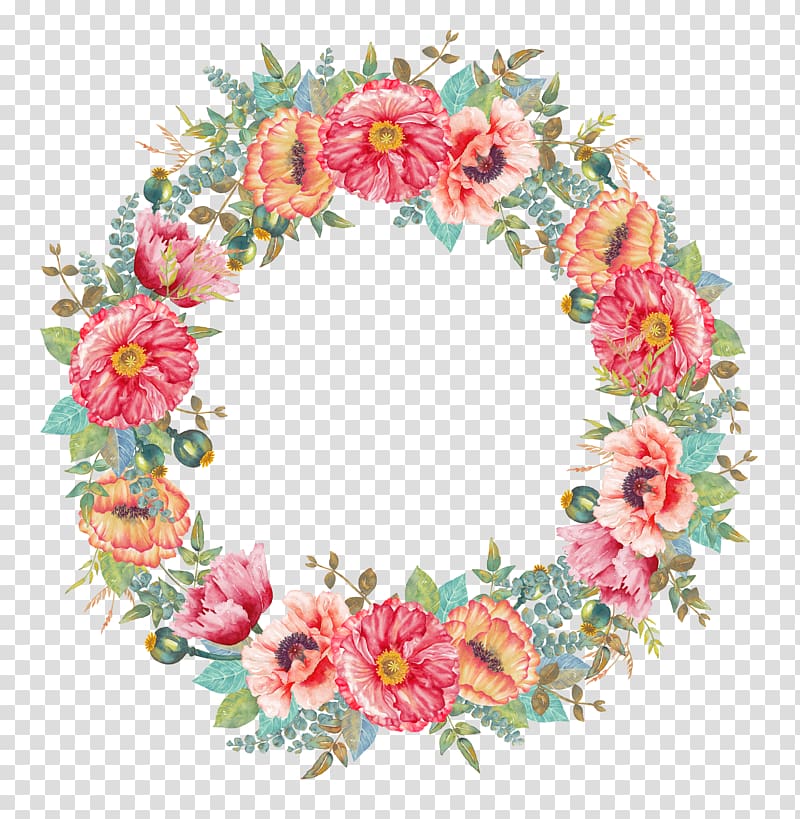 pink and yellow flowers wreath painting, Flower Wreath Watercolor painting, floral wreath transparent background PNG clipart
