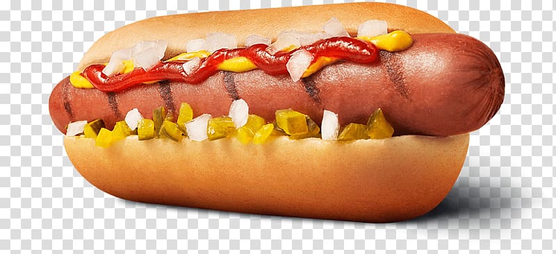 Chicago-style hot dog Cheeseburger Junk food Knackwurst, hot dog transparent background PNG clipart