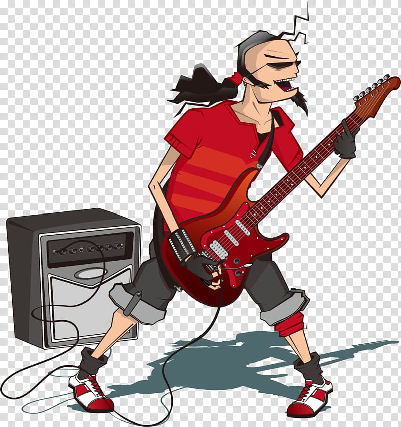 Guitar Cartoon Illustration, Playing guitar character transparent background PNG clipart