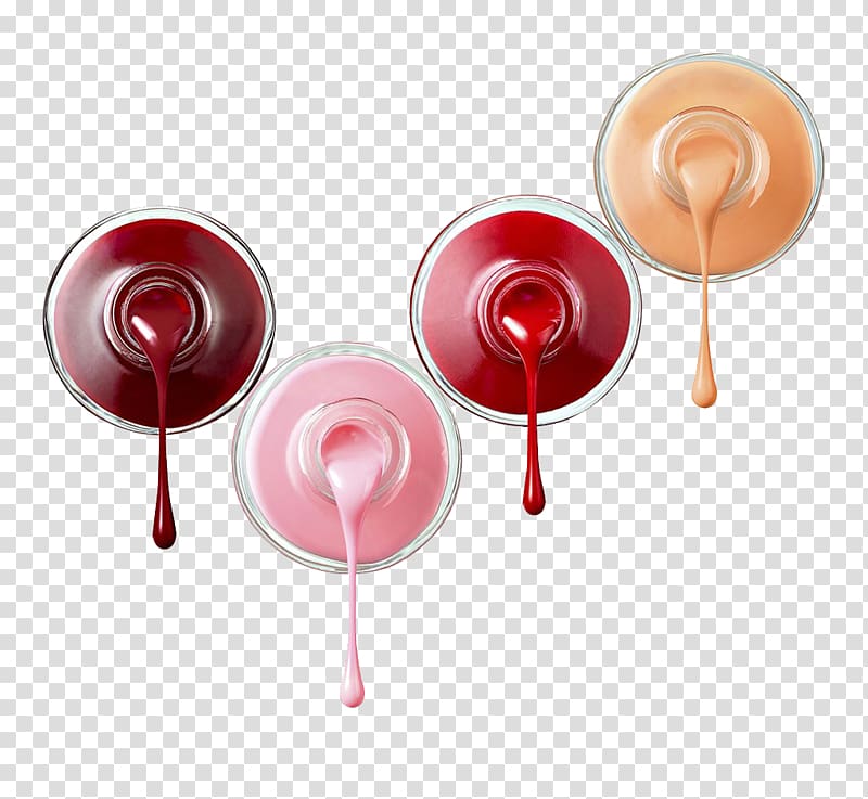 four dripping assorted-color bottles, Nail polish Cosmetics Bottle Color, Nail polish dripping transparent background PNG clipart