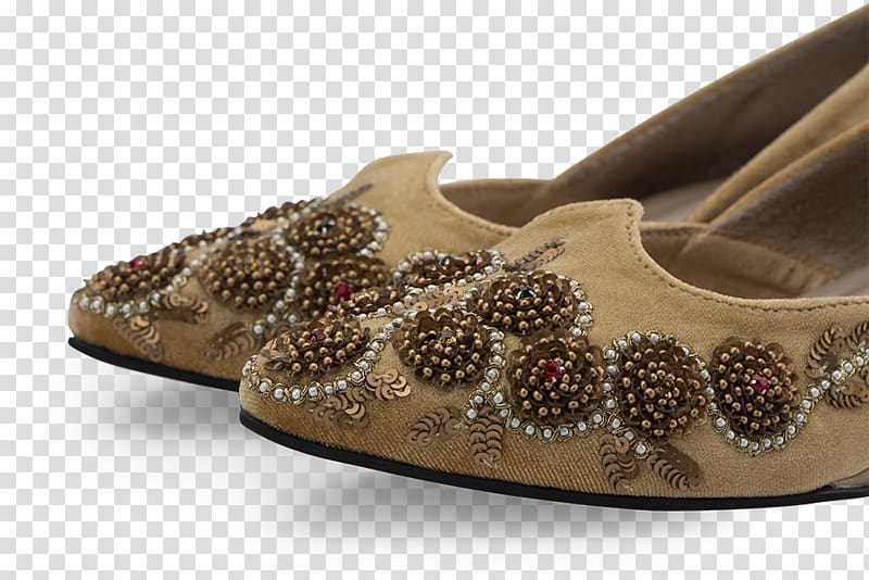 High-heeled shoe Wedge Zardozi Slip-on shoe, gold Petals transparent background PNG clipart