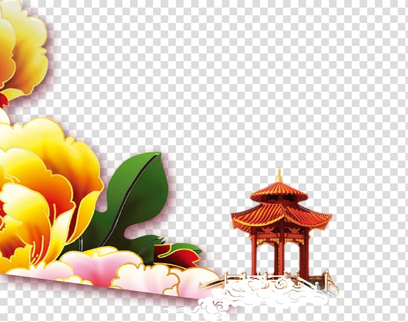 Gazebo Chinoiserie, Peony pavilion transparent background PNG clipart