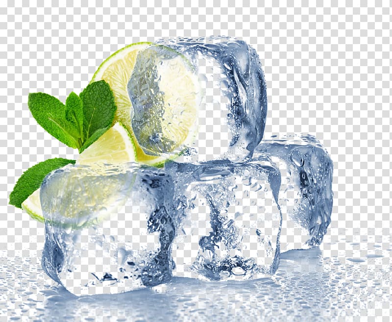 Four ice cubes beside lime fruits, Ice cube Water Square, glass