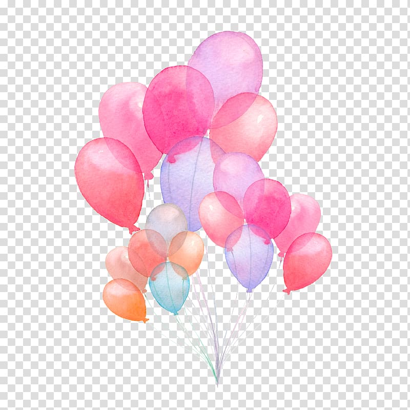 Balloon Watercolor painting illustration Illustration, Hand-painted watercolor balloon illustration, assorted-color balloon artwork transparent background PNG clipart