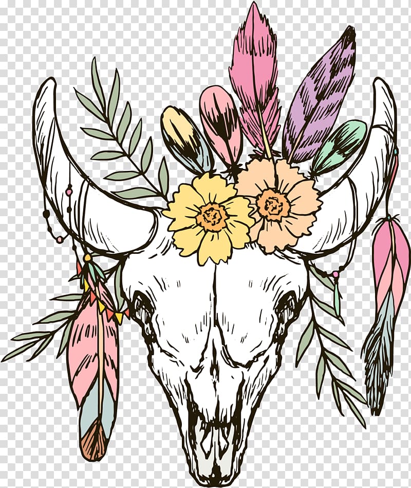 skull and petaled flower , Calavera Skull Euclidean , goat head transparent background PNG clipart