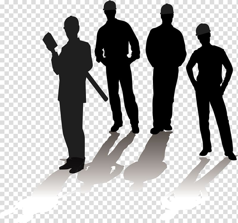 four men silhouette icon, Laborer Silhouette Computer file, Construction workers silhouettes transparent background PNG clipart