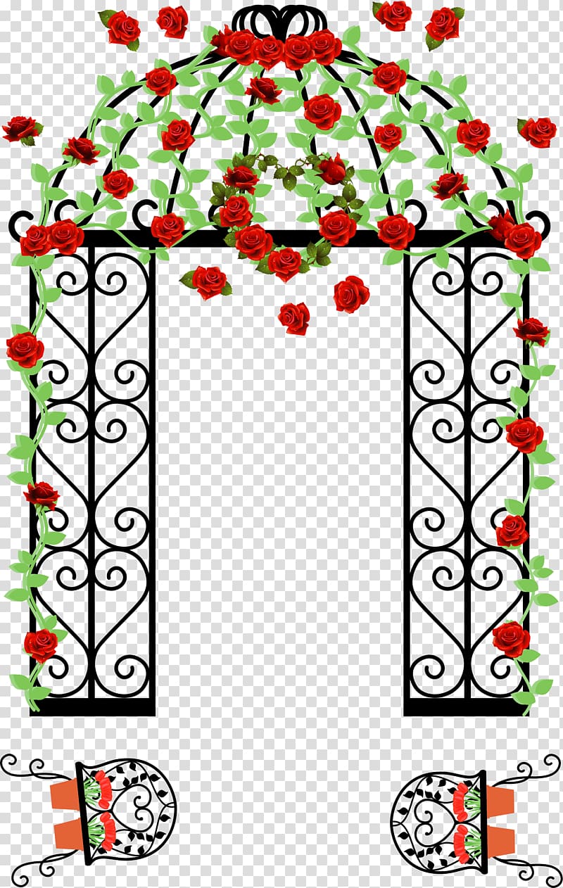 red and green flowers illustration, Wedding Euclidean Flower, Pastoral romantic wedding door transparent background PNG clipart