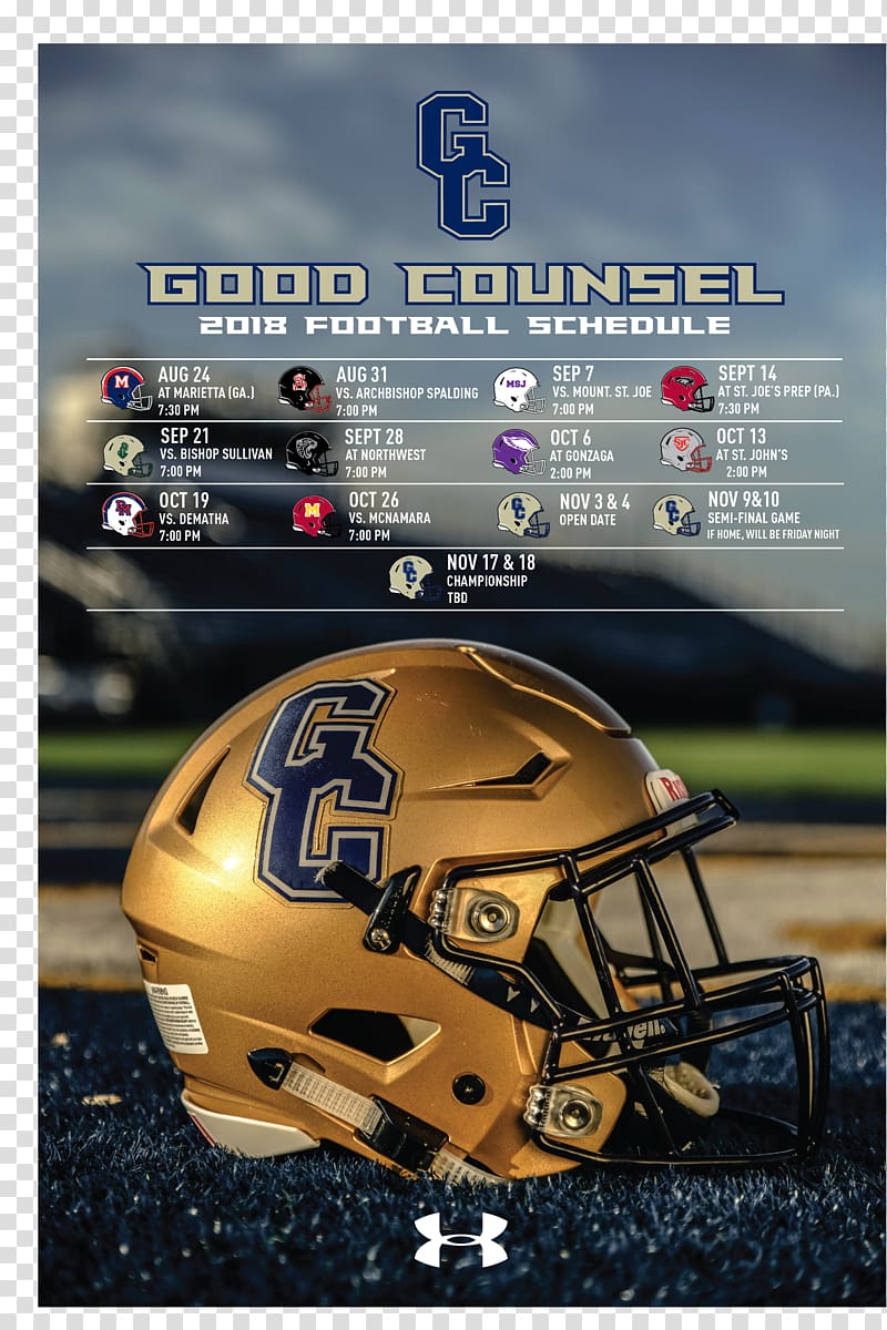 American Football Helmets Our Lady of Good Counsel High School National Secondary School High school football, american football transparent background PNG clipart