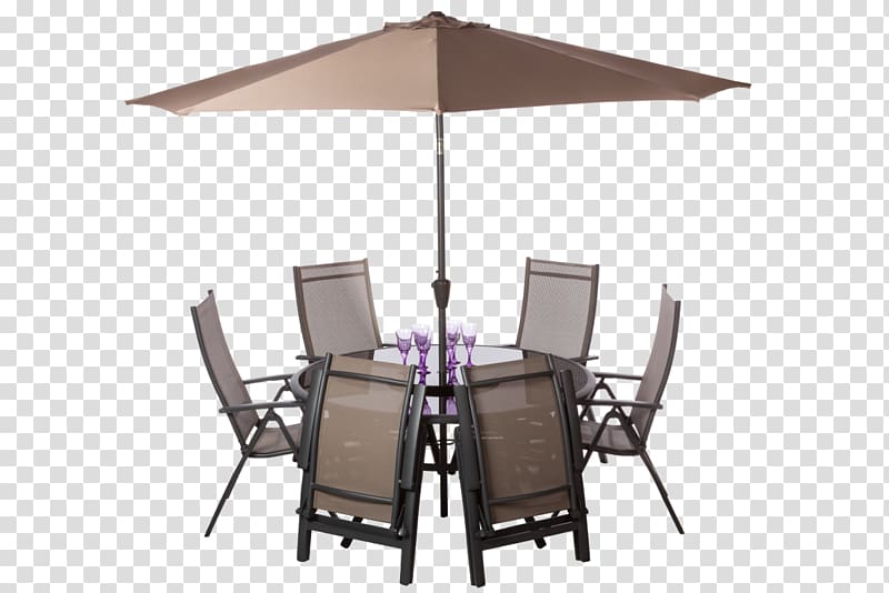 Table Garden furniture Umbrella Auringonvarjo, Parasol, round black table with chairs transparent background PNG clipart