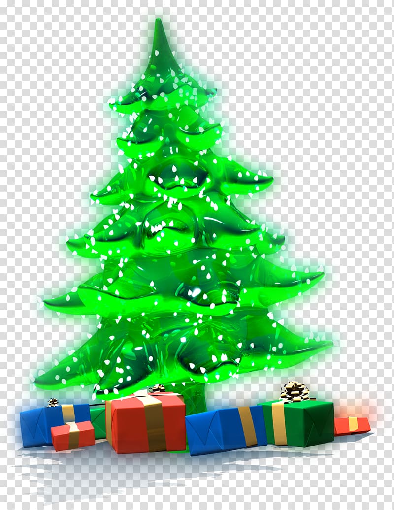 green Christmas tree , Christmas gift Christmas tree Christmas Day, Luminous Christmas Tree with Gifts transparent background PNG clipart