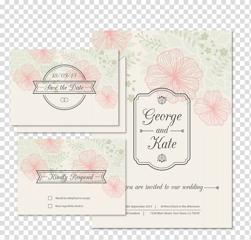 George and Kate poster, Wedding invitation Save the date, Floral wedding invitation card transparent background PNG clipart