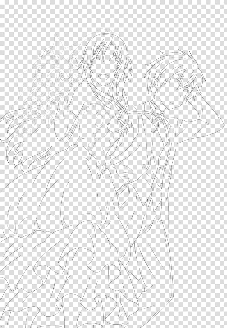 Asuna Kirito Art Drawing Sketch, dimensional wedding transparent background PNG clipart