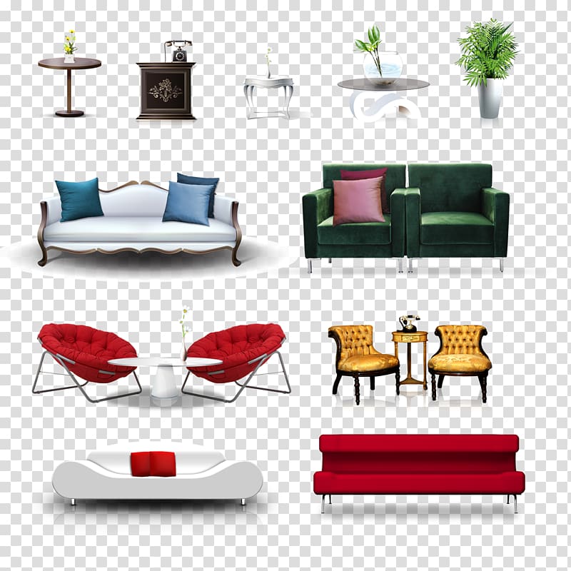 several livingroom set illustrations, Table Furniture Living room Chair, Furniture transparent background PNG clipart