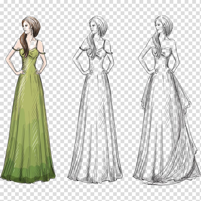 Dress Drawing Sketch, Hand-painted model transparent background PNG clipart