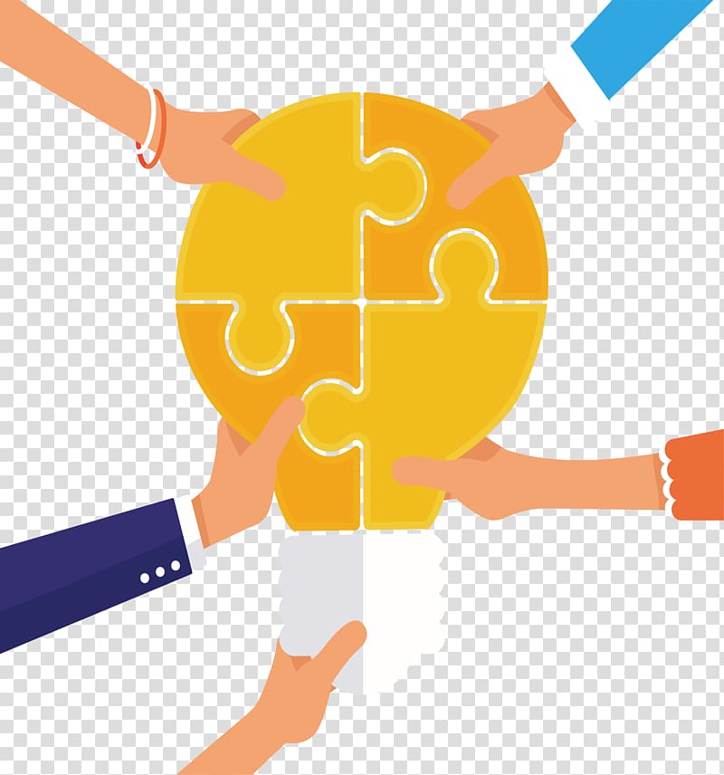 jigsaw puzzle bulb animated illustration, Teamwork , Yellow light bulb puzzle transparent background PNG clipart