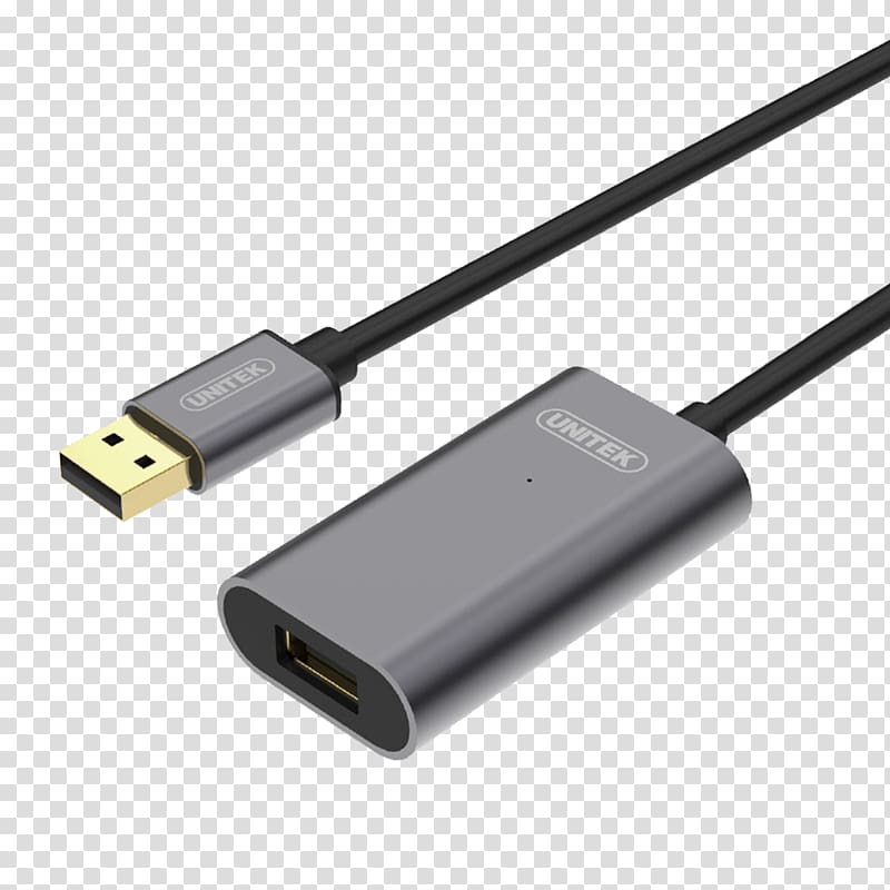 USB 3.0 AC adapter Unitek Cable USB 2.0 Active Extension, 10m, Alu., Y-272 Active cable, laptop power cord extension transparent background PNG clipart