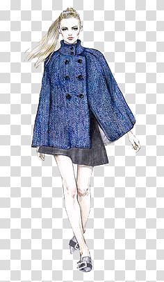 women's blue coat , Fashion illustration Drawing Designer Illustration, Women transparent background PNG clipart