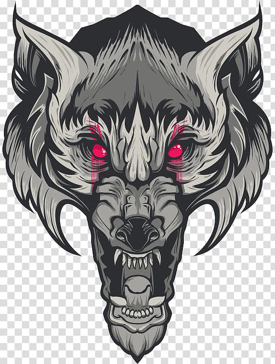 Red Eye Black and white Green Blue, Black and white red-eyed wolf creative perspective transparent background PNG clipart