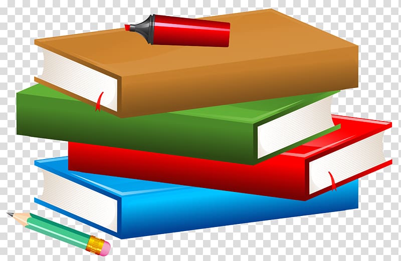 School Textbook , Books with Pencil and Marker , five assorted-color books, green pencil, and red marker pen illustration transparent background PNG clipart