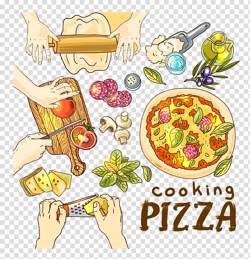 pizza illustration, Hawaiian pizza Ham Fast food Italian cuisine, Making pizza transparent background PNG clipart