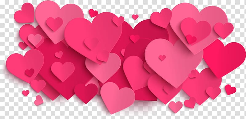 red and pink hearts illustration, Three-dimensional geometric heart transparent background PNG clipart