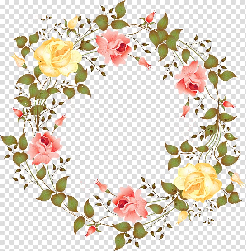 yellow and pink roses wreath illustration, Flower Watercolor painting Wreath, floral wreath transparent background PNG clipart