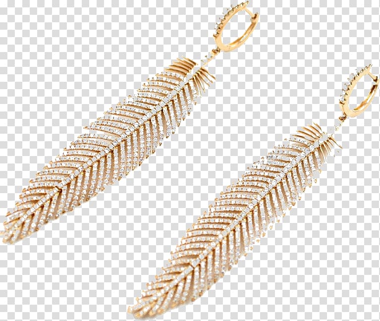 Earring Jewellery Diamond Gold Feather, Jewellery transparent background PNG clipart