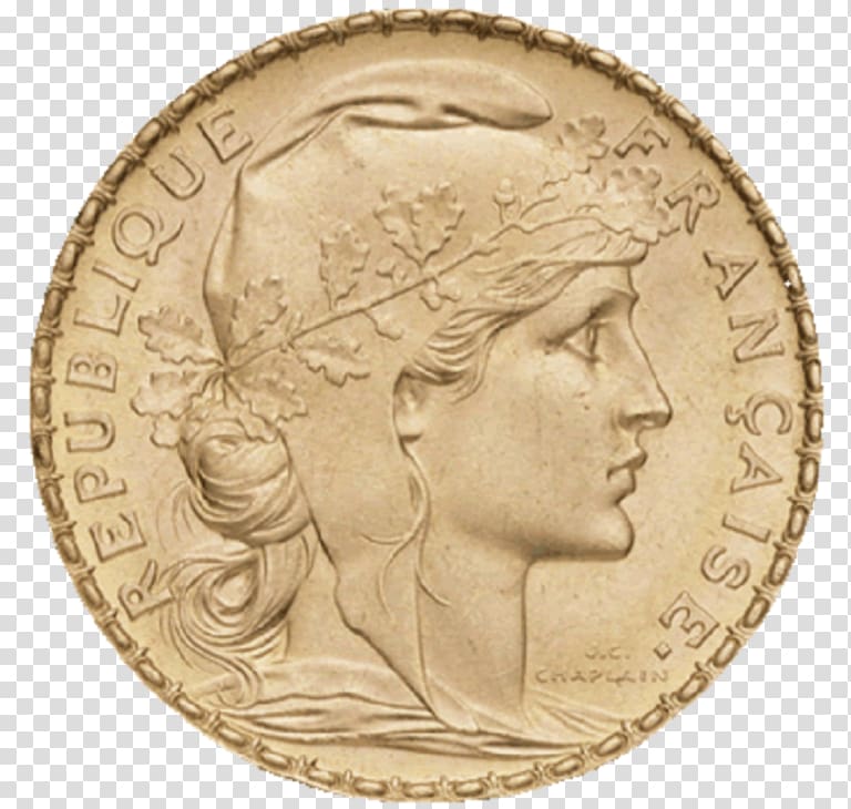 Napoléon Gold coin Pièce de 20 francs Coq French franc, Coin transparent background PNG clipart