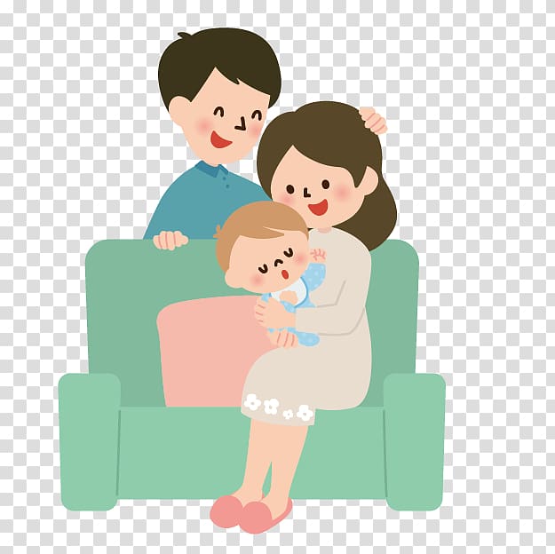 woman sitting holding baby while man standing beside sofa holding womans head illustration, Zapotlanejo u80b2u5150 Parenting u5150u7ae5u6276u990au624bu5f53 Child, Character sketch hand-drawn cartoon villain s,Mom and Dad and baby transparent background PNG clipart