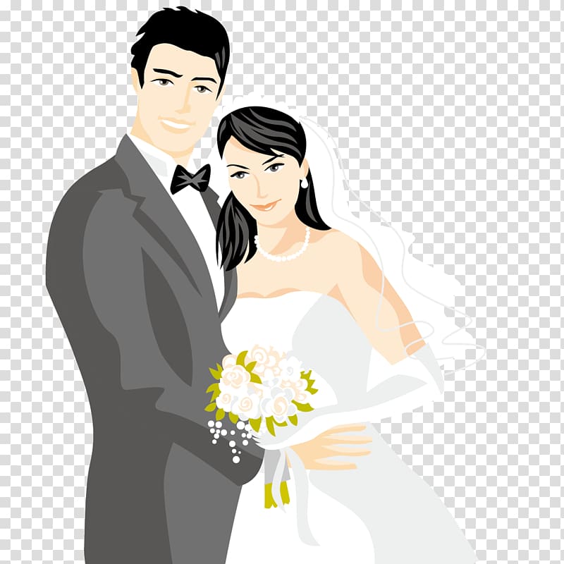 newlywed couple illustration, Bridegroom Wedding Marriage, The couple transparent background PNG clipart