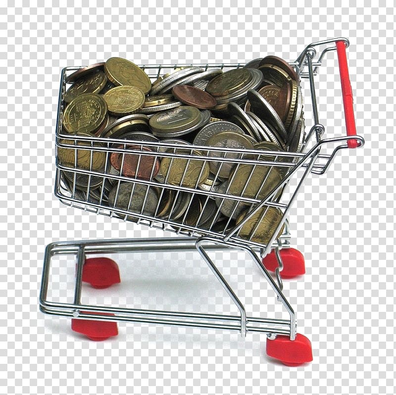 Money Expense Investment Saving Bank, Shopping cart full of coins transparent background PNG clipart
