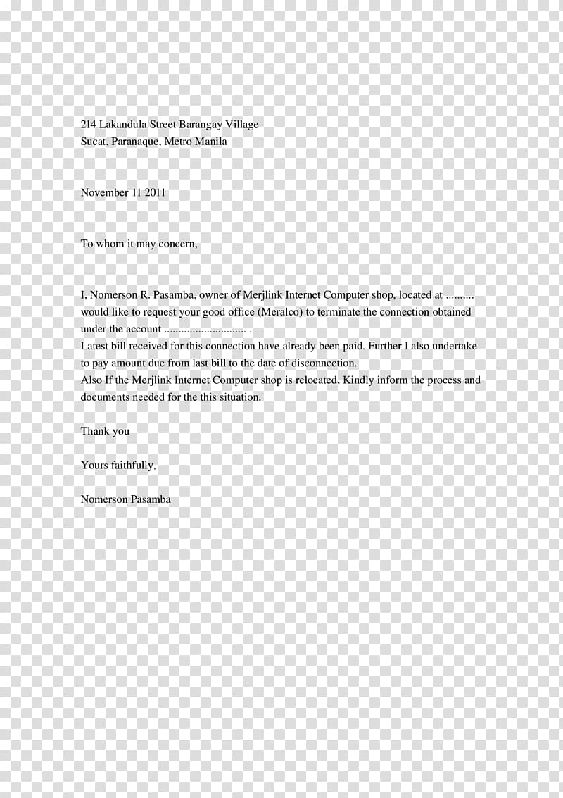Letter of resignation Template Résumé, Meralco transparent background PNG clipart