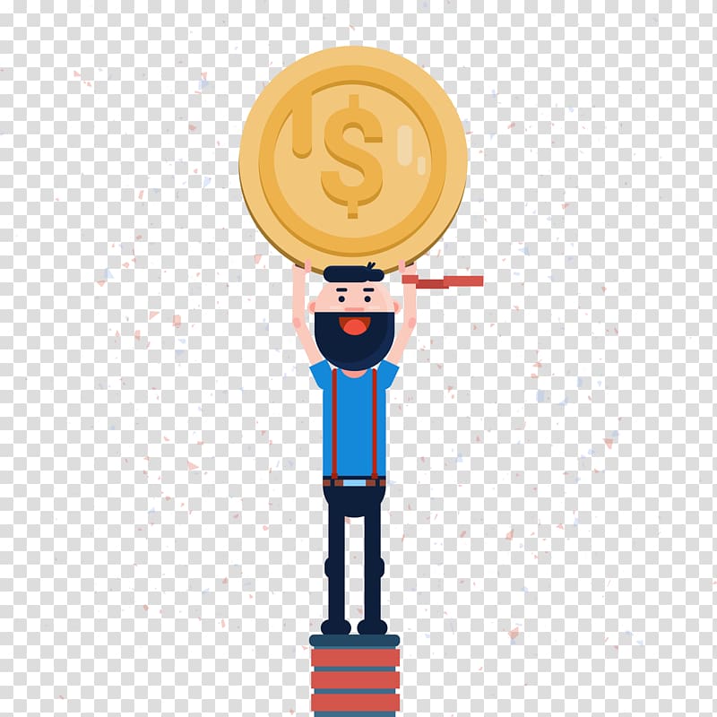 Cartoon Flat design Illustration, Holding a gold coin man figure transparent background PNG clipart