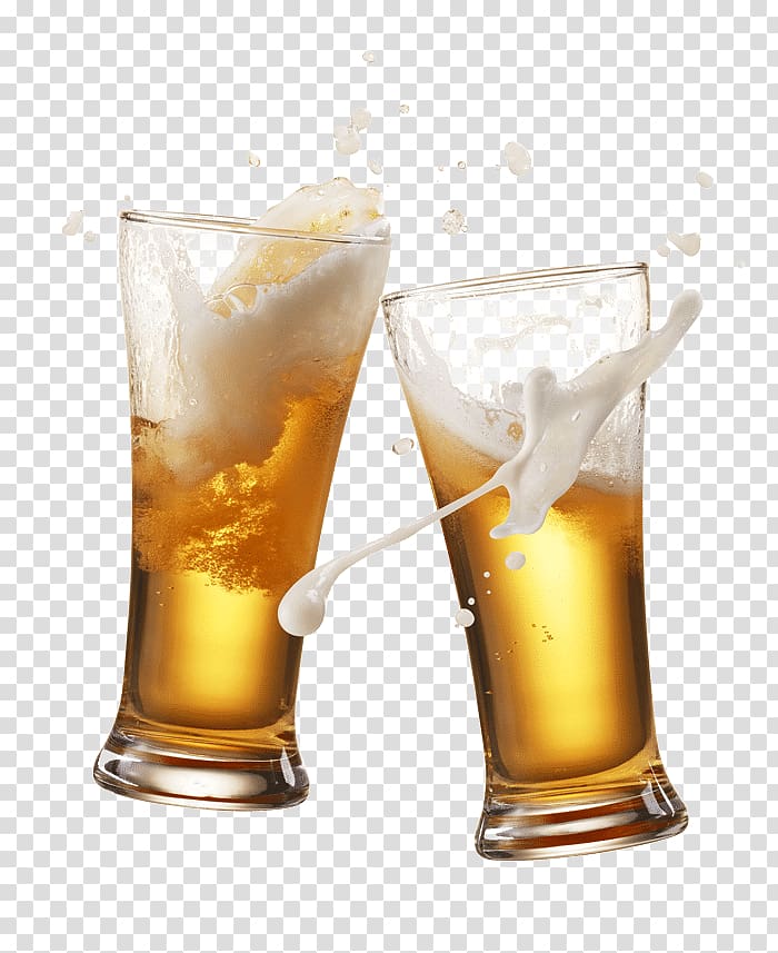 two glasses of beers, Beer Glasses Champagne , beer transparent background PNG clipart