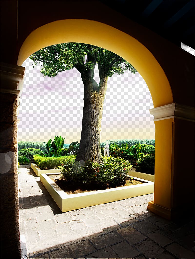 Tree Real Estate Real property Arch, Real estate ad elements stone in front of the tree transparent background PNG clipart