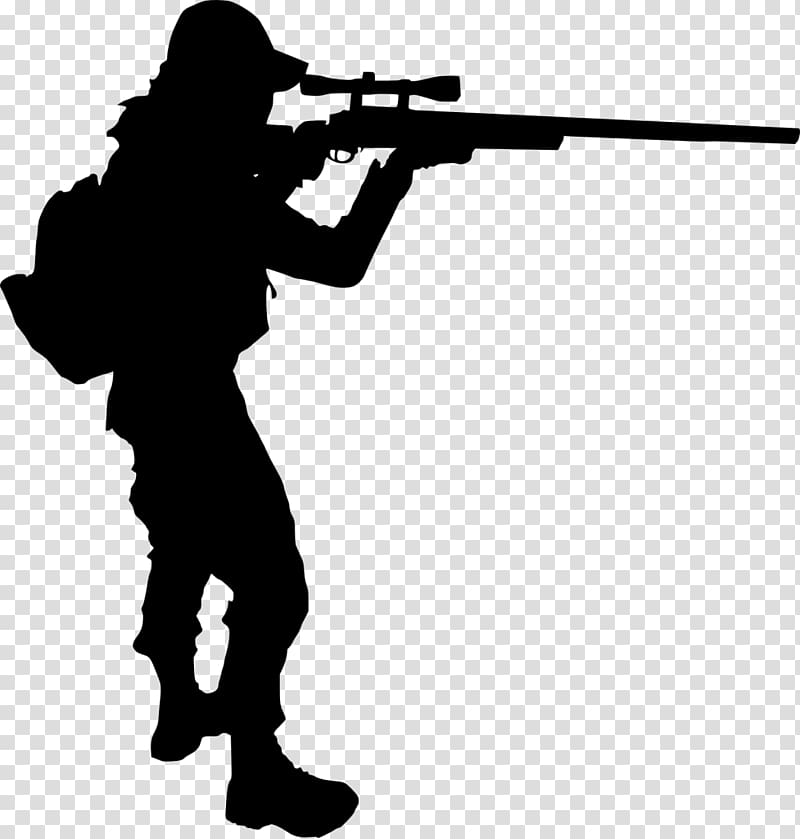 Sniper rifle Silhouette Soldier, shooter transparent background PNG clipart