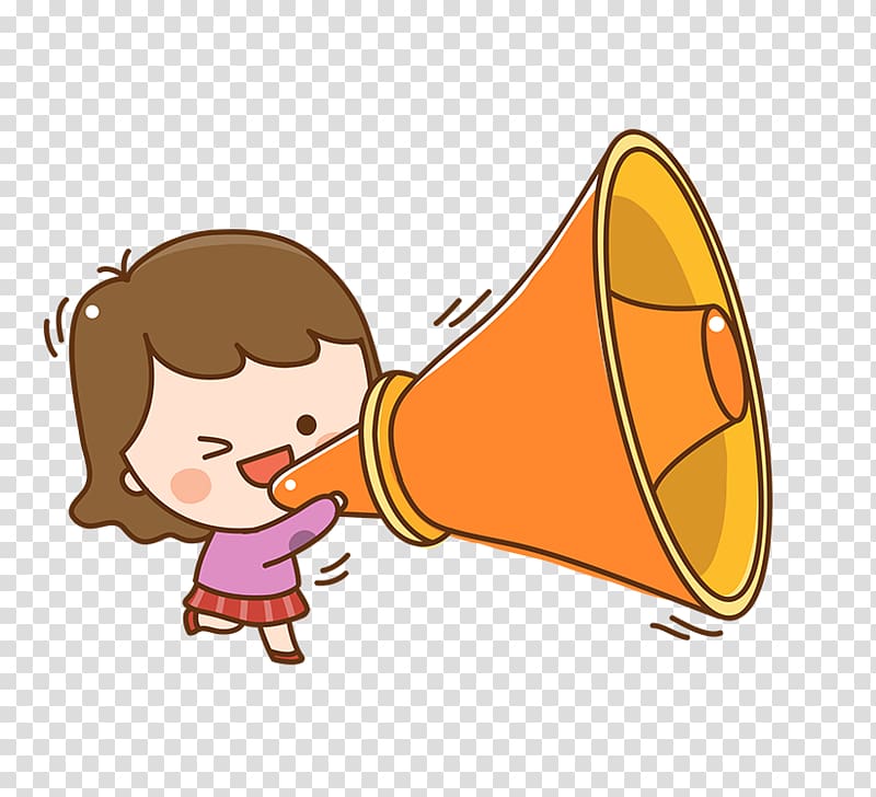 girl holding megaphone illustration, Cartoon Information, Little girl shouting speaker transparent background PNG clipart