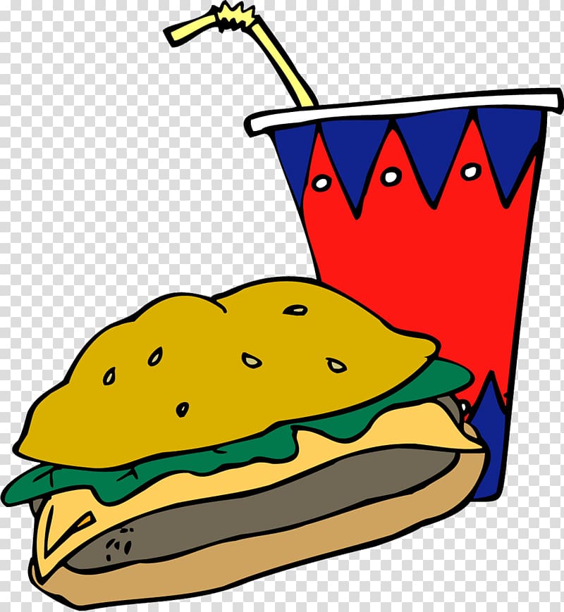 Hamburger Coca-Cola Hot dog Soft drink Fast food, Cartoon hand painted burger transparent background PNG clipart