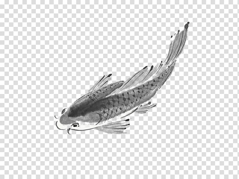 Koi Ink wash painting Gongbi, Ink fish transparent background PNG clipart