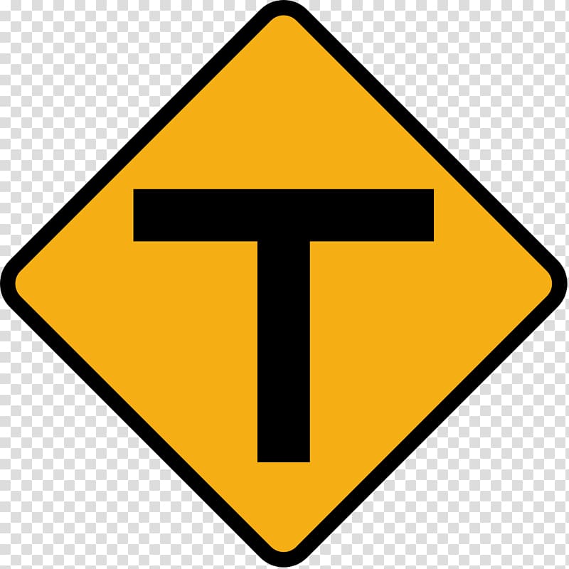 Traffic sign Three-way junction Warning sign Intersection, Road Sign transparent background PNG clipart