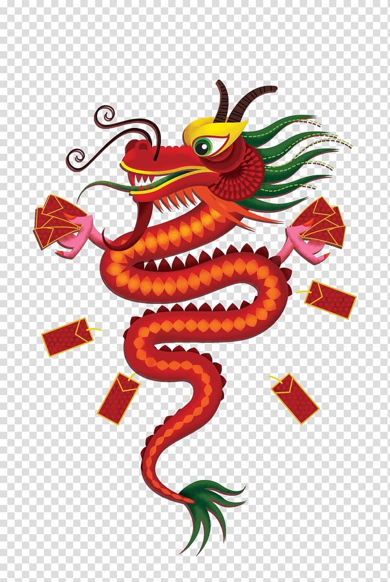 China Chinese dragon , Take the red bag of the dragon transparent background PNG clipart