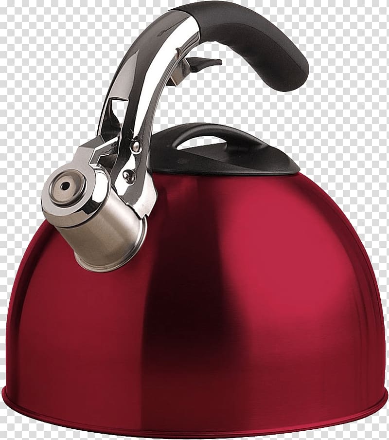 Tea Kettle Handle Whistle Stainless steel, Red Kettle transparent background PNG clipart
