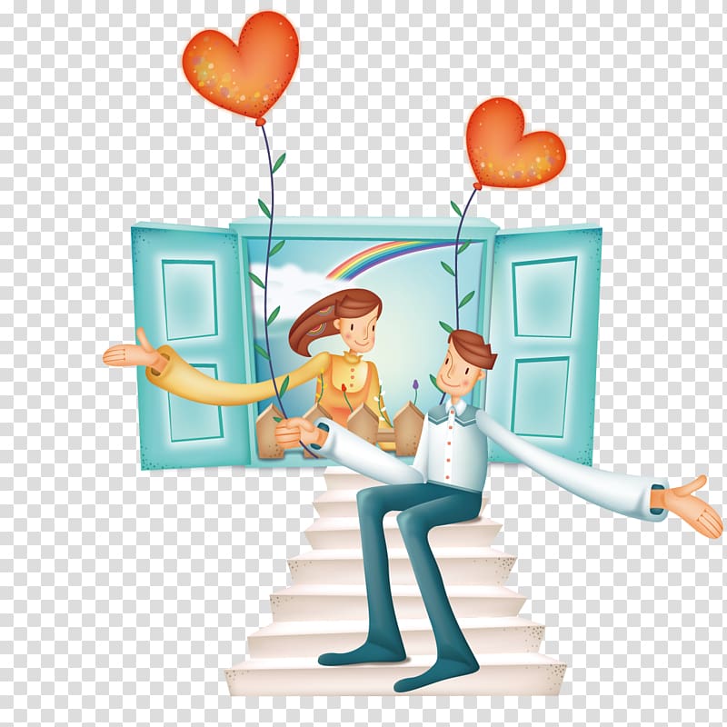 Love Romance Valentines Day Cartoon , Marry a man sitting on the steps transparent background PNG clipart
