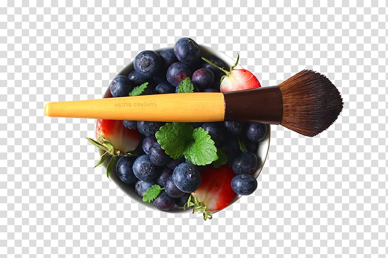 Cosmetics Makeup brush Personal care Beauty, Bowl of blueberries strawberries makeup brush transparent background PNG clipart