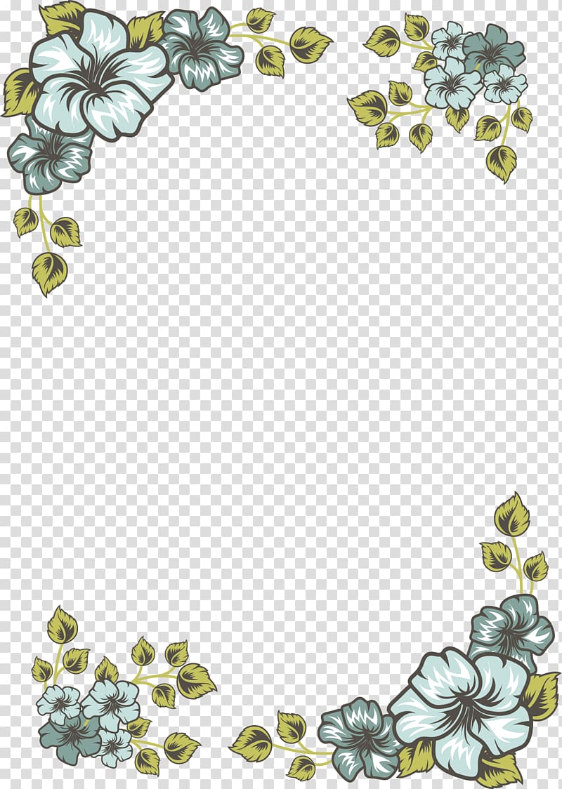 teal flower border, Blue Flower Euclidean , Blue five flower decorative frame transparent background PNG clipart