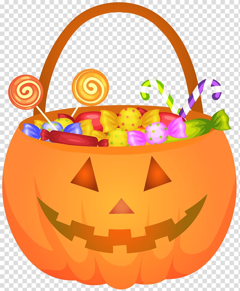 Jack-o-Lantern with candies illustration, Calabaza Jack-o'-lantern Halloween , Halloween Pumpkin Basket transparent background PNG clipart