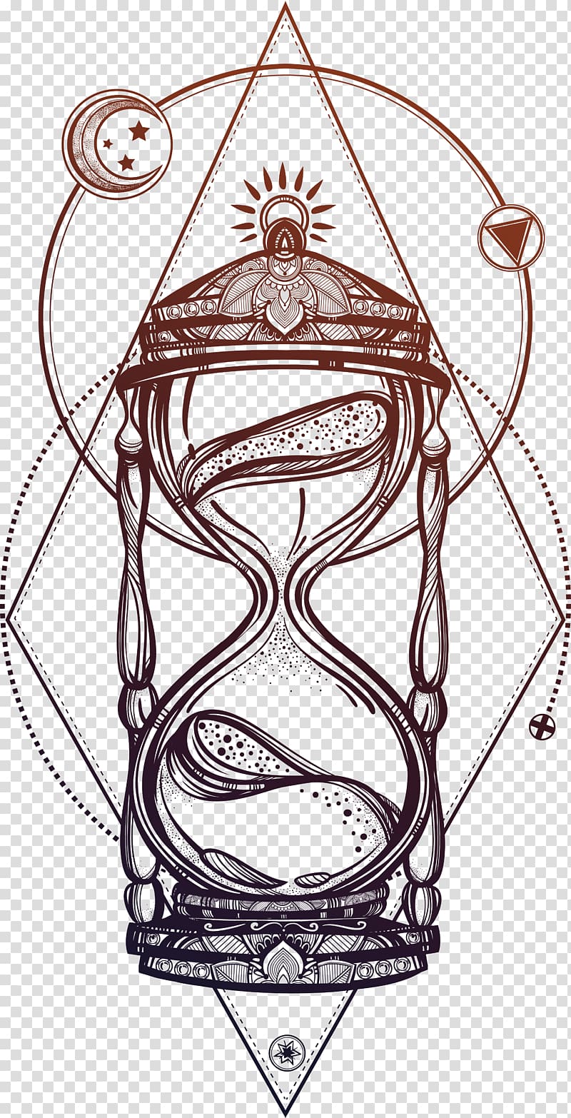 black and brown hour glass illustration, Drawing Hourglass , Beautiful hand-painted hourglass transparent background PNG clipart